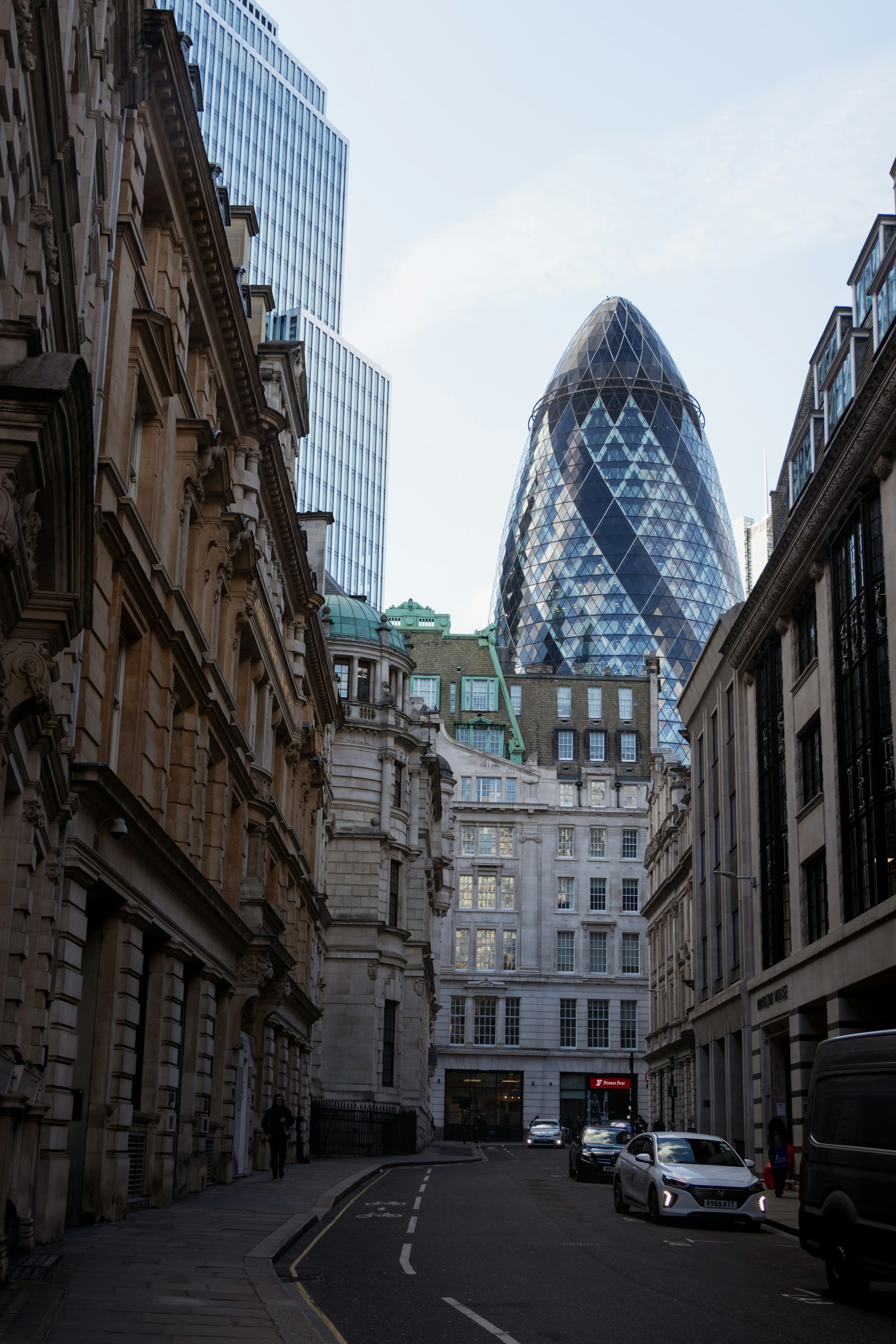 The Gherkin and City of London towers near Aldgate