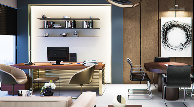 Office space with desks and meeting chairs